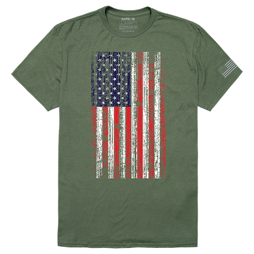 Distressed Flag Tactical Graphic Tee Shirt, Olive - 2XL