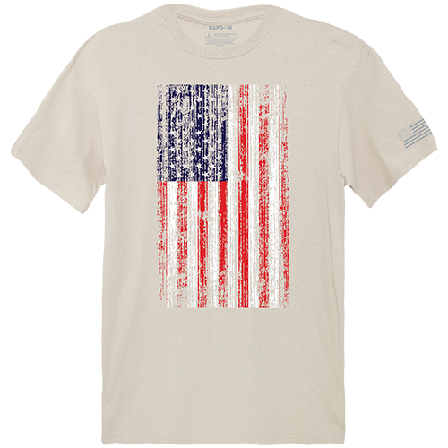 Distressed Flag Tactical Graphic Tee Shirt, Sand - Medium
