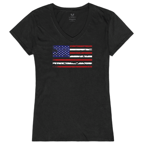 US Flag Graphic V-Neck T-Shirt, Black - Small
