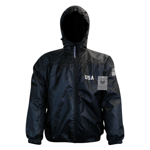 USA with F Solid Wind Breaker Jacket, Black - Medium