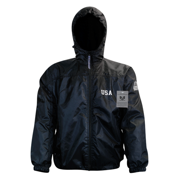 USA with F Solid Wind Breaker Jacket, Black - Extra Large