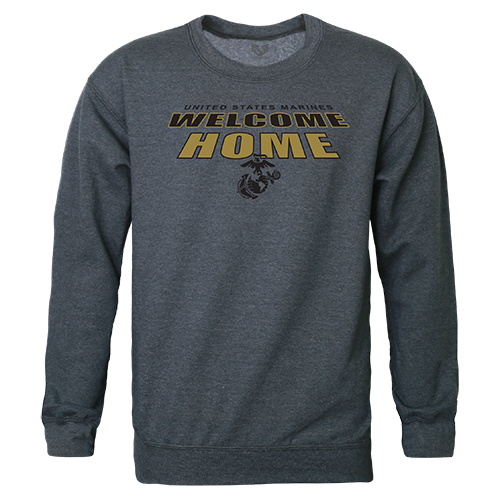 USMC Welcome Graphic Crewneck Sweatshirt, Heather Charcoal - Large