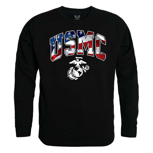 USMC Flag Letter Graphic Crewneck Sweatshirt, Black - Medium