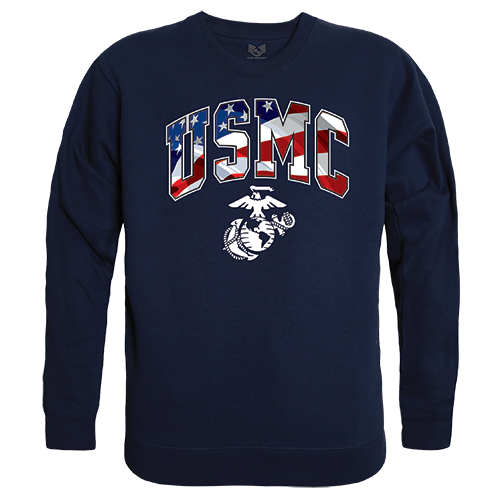 USMC Flag Letter Graphic Crewneck Sweatshirt, Navy - Large