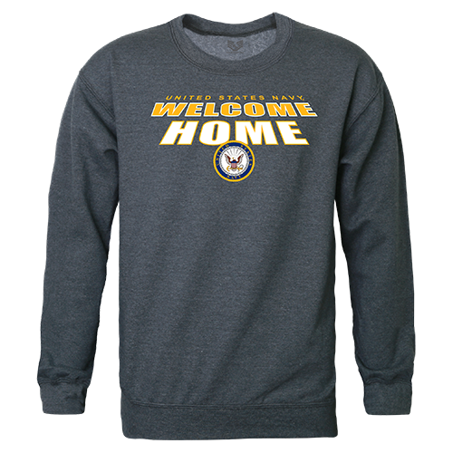 USN Welcome Graphic Crewneck Sweatshirt, Heather Charcoal - Large