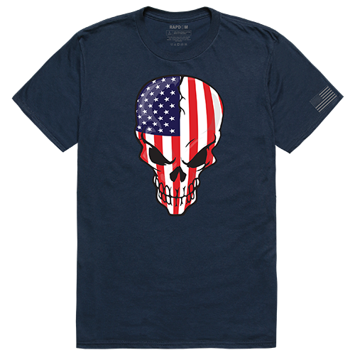 Skull Flag Tactical Graphic Tee Shirt, Navy - Small