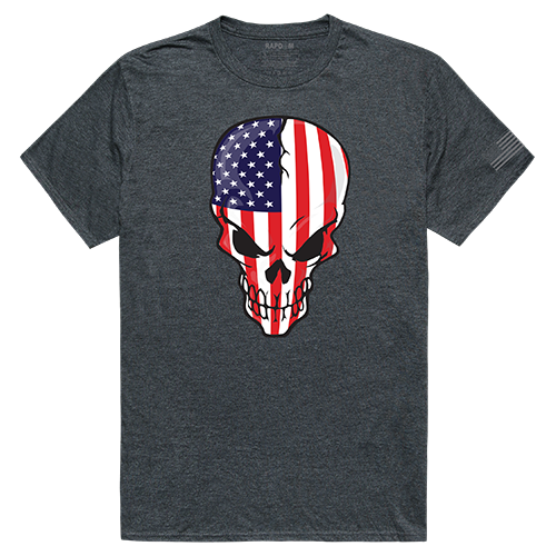 Skull Flag Tactical Graphic Tee Shirt, Heather Charcoal - Small