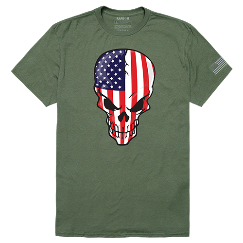 Skull Flag Tactical Graphic Tee Shirt, Olive - Small