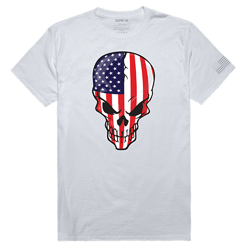 Skull Flag Tactical Graphic Tee Shirt, White - Small