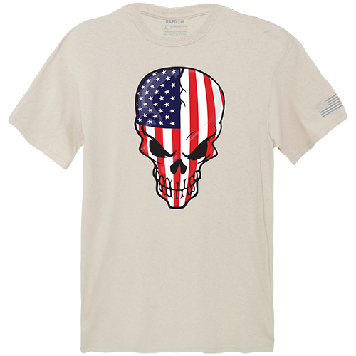 Skull Flag Tactical Graphic Tee Shirt, Sand - Large