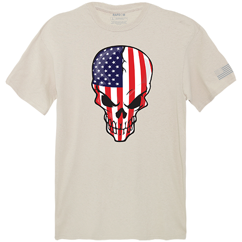 Skull Flag Tactical Graphic Tee Shirt, Sand - Extra Large