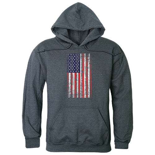 Distressed Flag Graphic Pullover Sweatshirt, Heather Charcoal - Medium