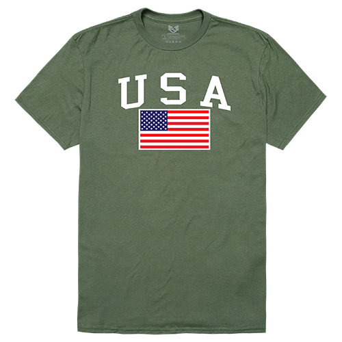 RS2-789-OLV-02 USA & Flag Relaxed Graphic Tee Shirt, Olive - Medium
