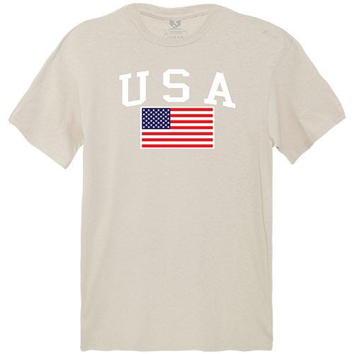 RS2-789-SND-02 USA & Flag Relaxed Graphic Tee Shirt, Sand - Medium