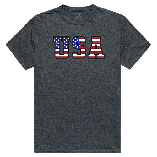 RS2-811-HCH-01 Flag Text 2 Relaxed Graphic Tee Shirt, Heather Charcoal - Small