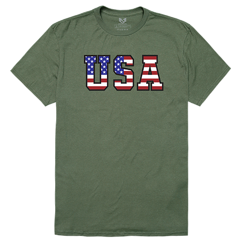 RS2-811-OLV-04 Flag Text 2 Relaxed Graphic Tee Shirt, Olive - Extra Large