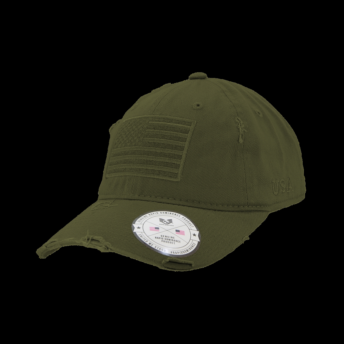 A18-USA-OLV Vintage USA Flag Patch Cap, Olive