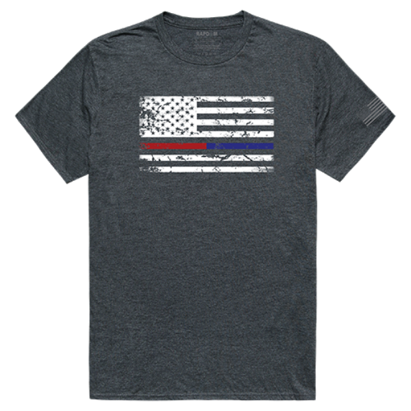 TRL & TBL Dual Flag Tactical Graphics T-Shirt, Heather Charcoal - Extra Large