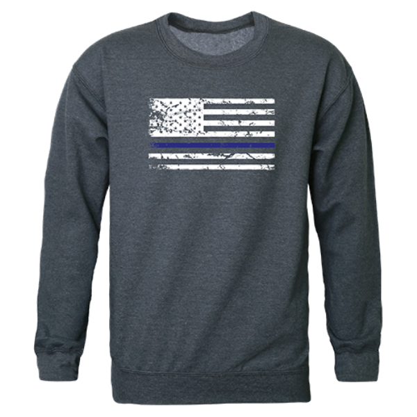 Thin Blue Line Graphic Crewneck Sweatshirt, Heather Charcoal - Large