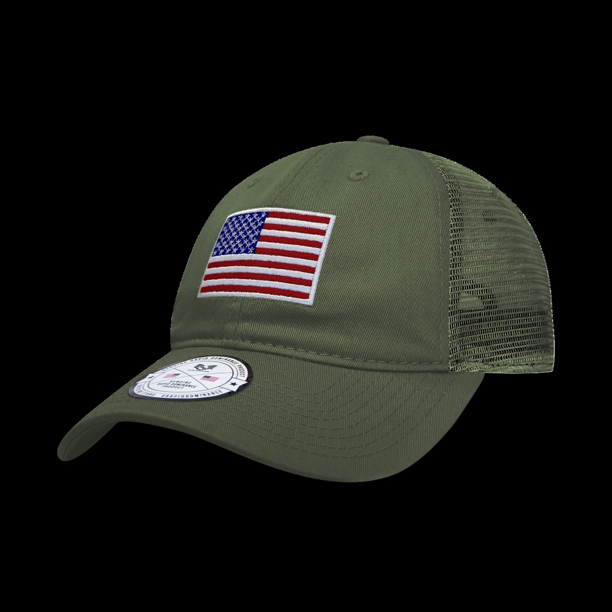 USA Flag Relaxed Trucker Cap - Olive