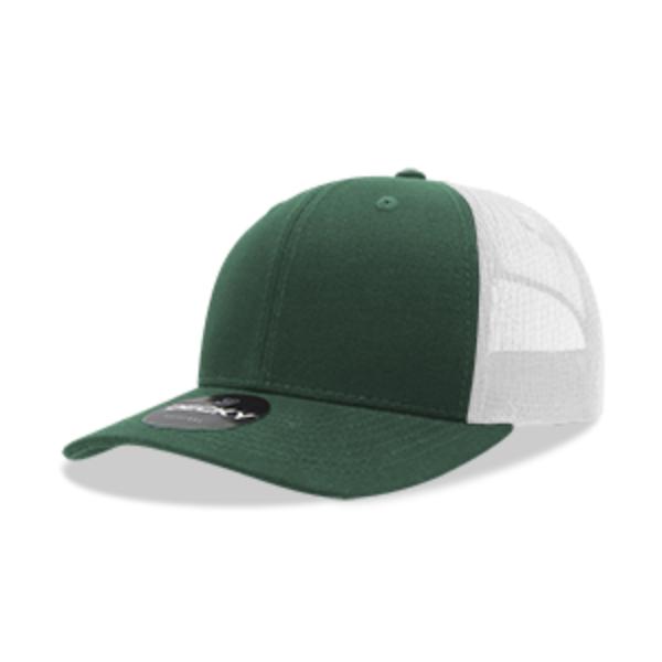 6021-4FORWHT 6 Panel Mid Profile Structured Cotton Blend Trucker Cap, Forest & White - One Size Fits Most