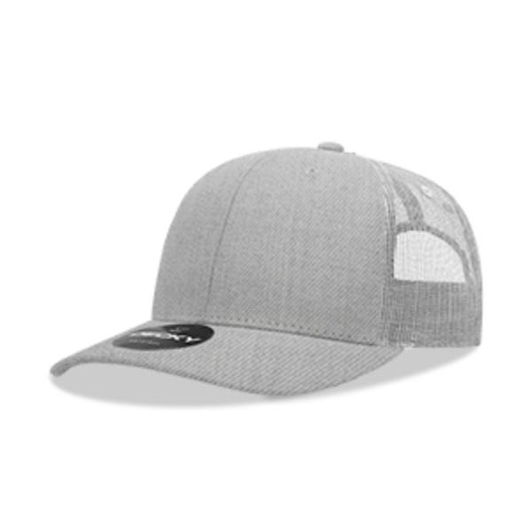 6021-4HGYLGY 6 Panel Mid Profile Structured Cotton Blend Trucker Cap, Heather Grey & Light Grey - One Size Fits Most