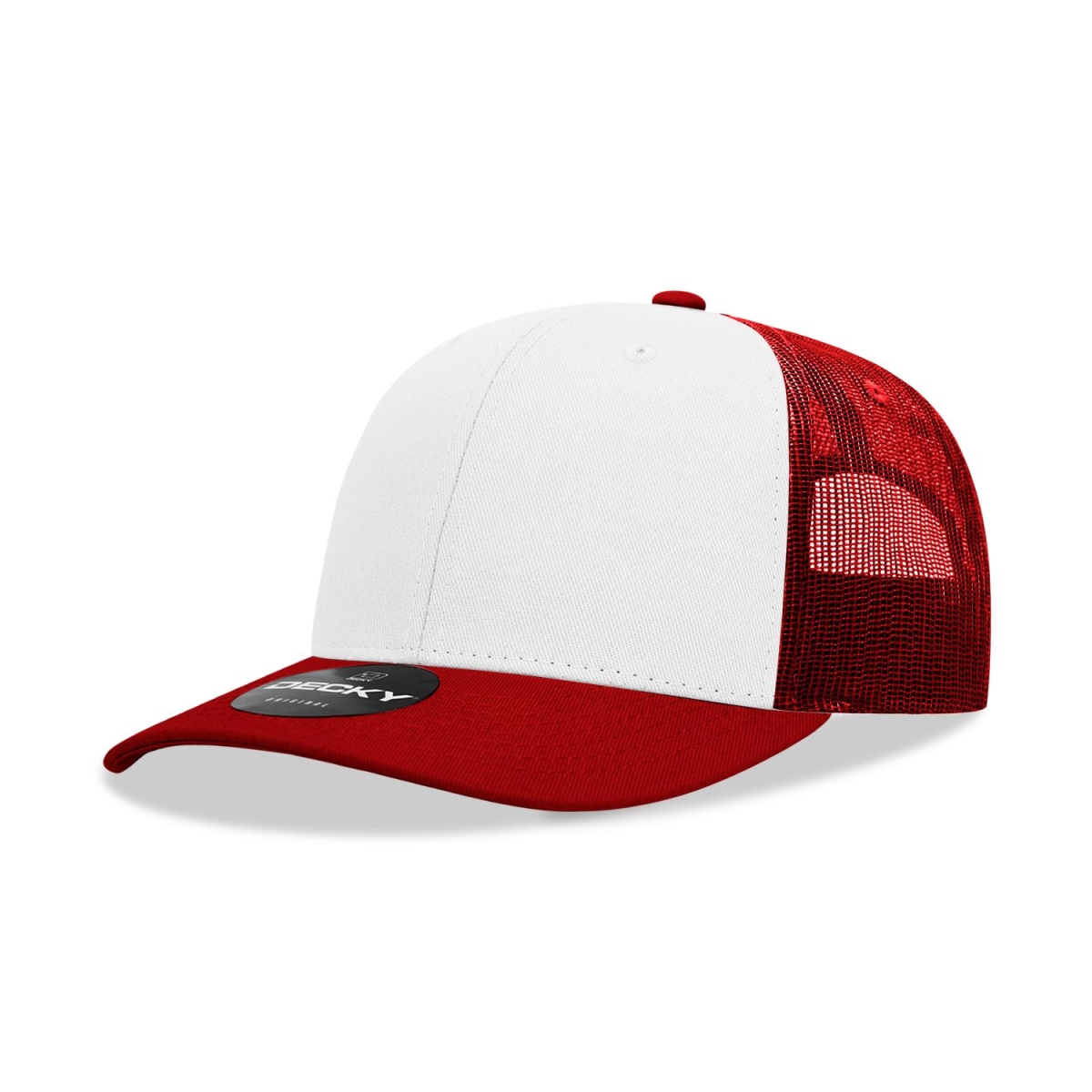 6021-5CARWHTCAR 6 Panel Mid Profile Structured Cotton Blend Trucker Cap, White & Cardinal Red - One Size Fits Most