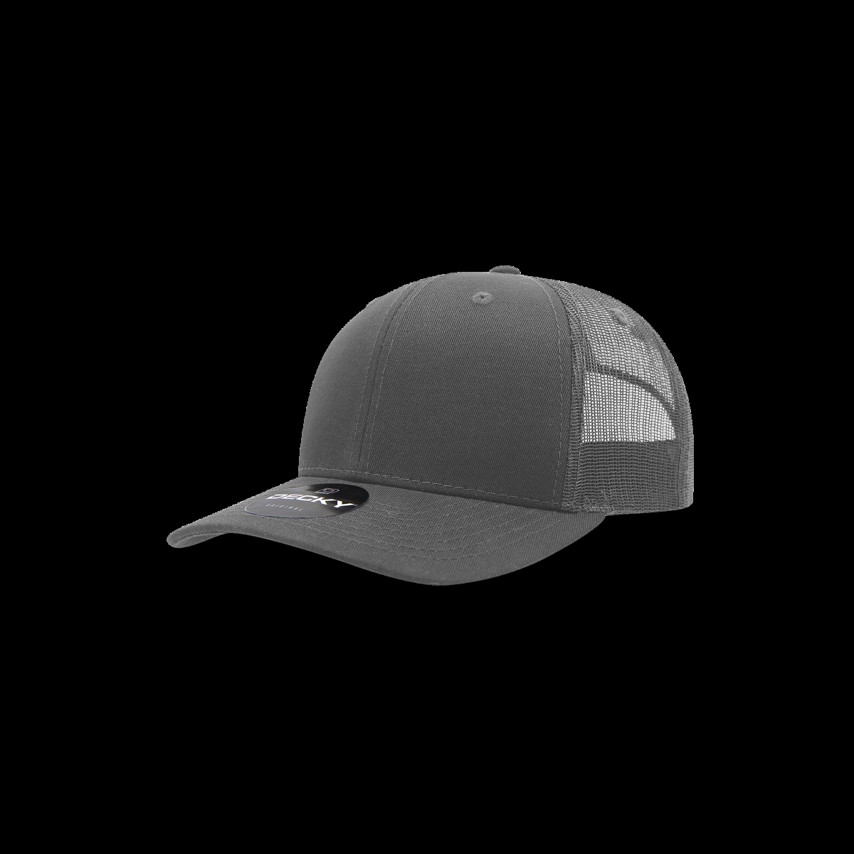 5019-1CHA Youth 6 Panel Mid Profile Structured Cotton Trucker Cap, Charcoal - One Size Fits Most