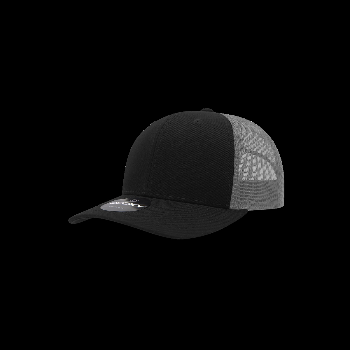 5019-4BLKCHA Youth 6 Panel Mid Profile Structured Cotton Trucker Cap, Black & Charcoal - One Size Fits Most