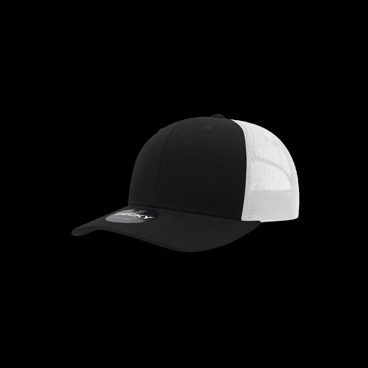 5019-4BLKWHT Youth 6 Panel Mid Profile Structured Cotton Trucker Cap, Black & White - One Size Fits Most