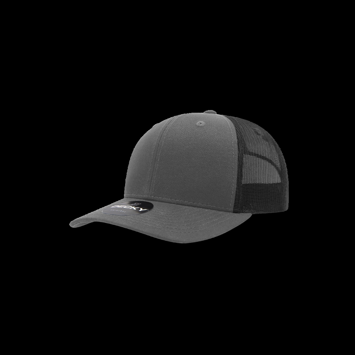 5019-4CHABLK Youth 6 Panel Mid Profile Structured Cotton Trucker Cap, Charcoal & Black - One Size Fits Most