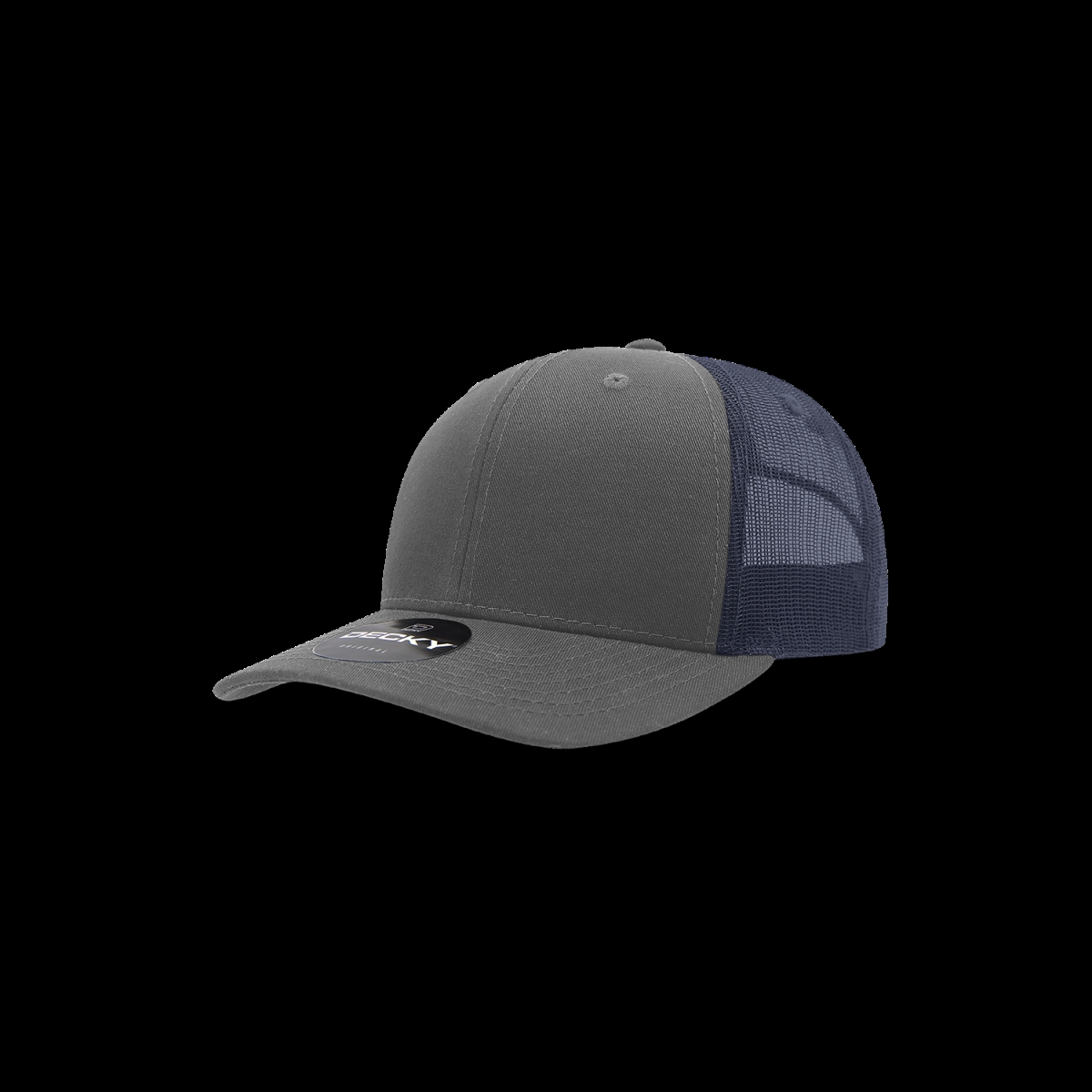 5019-4CHANVY Youth 6 Panel Mid Profile Structured Cotton Trucker Cap, Charcoal & Navy - One Size Fits Most