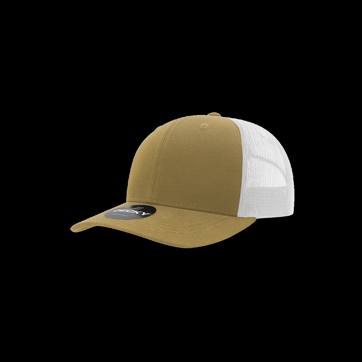 5019-4KHAWHT Youth 6 Panel Mid Profile Structured Cotton Trucker Cap, Khaki & White - One Size Fits Most