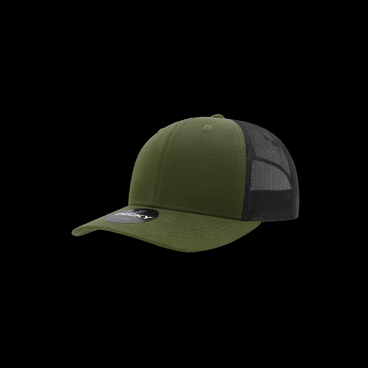 5019-4LODBLK Youth 6 Panel Mid Profile Structured Cotton Trucker Cap, Loden & Black - One Size Fits Most