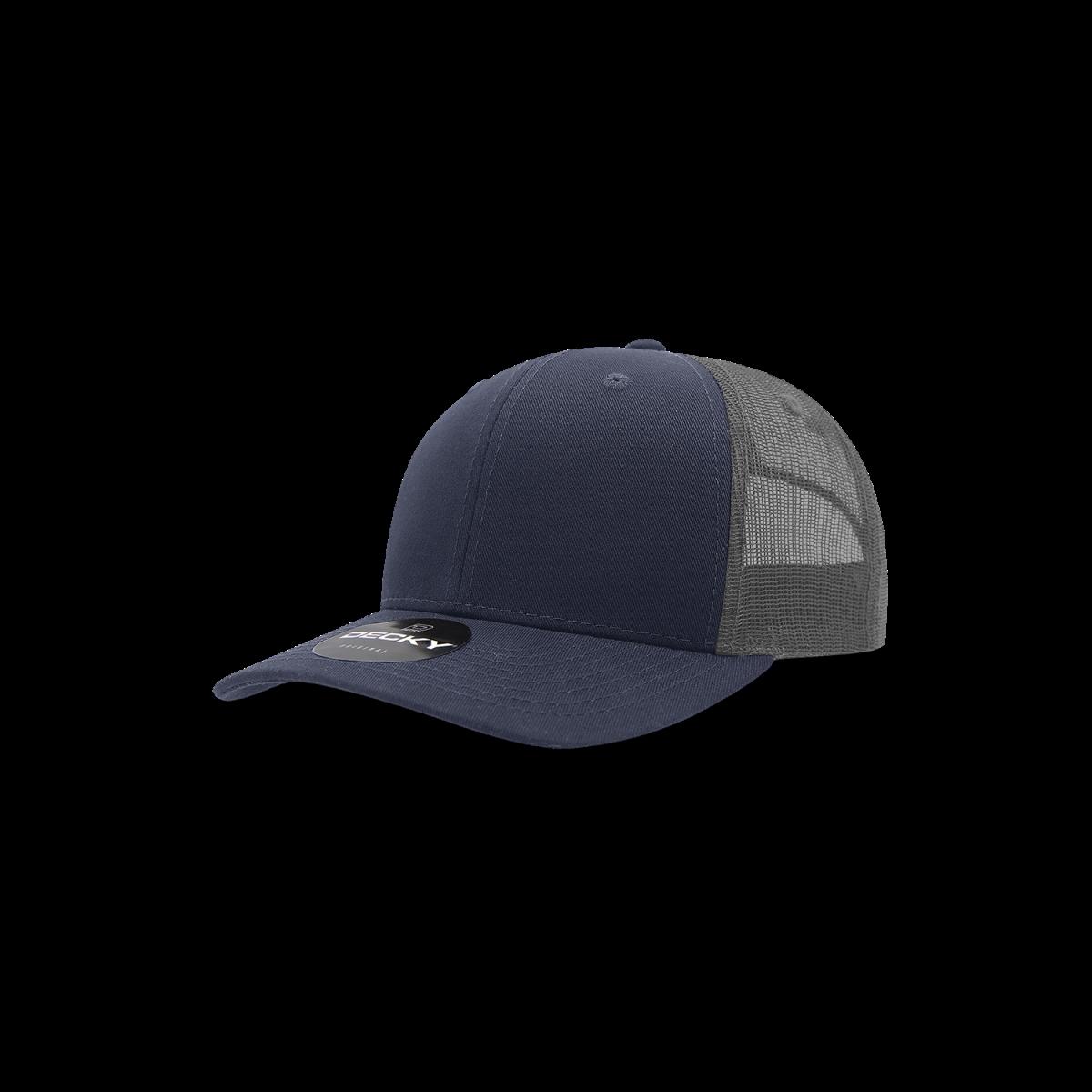 5019-4NVYCHA Youth 6 Panel Mid Profile Structured Cotton Trucker Cap, Navy & Charcoal - One Size Fits Most