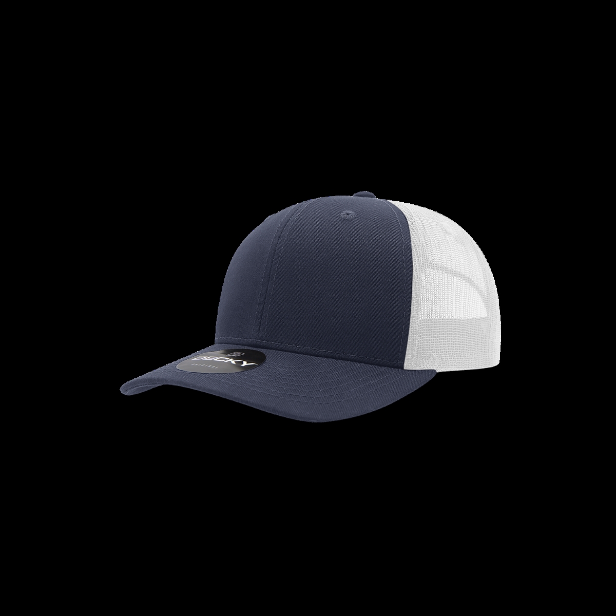5019-4NVYWHT Youth 6 Panel Mid Profile Structured Cotton Trucker Cap, Navy & White - One Size Fits Most