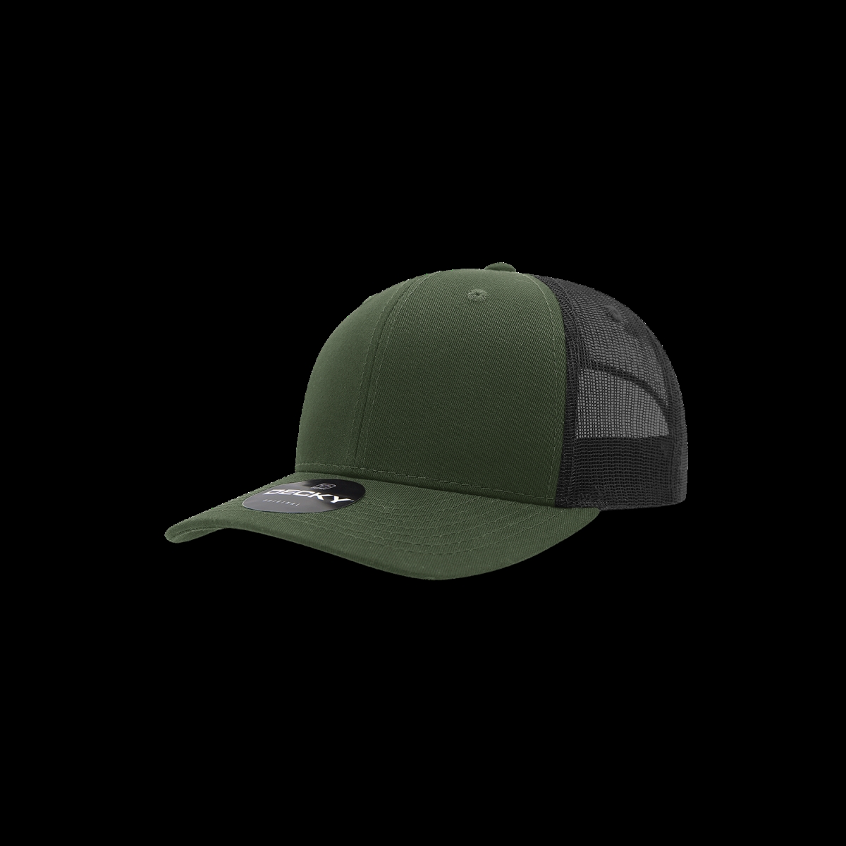5019-4OLVBLK Youth 6 Panel Mid Profile Structured Cotton Trucker Cap, Olive & Black - One Size Fits Most