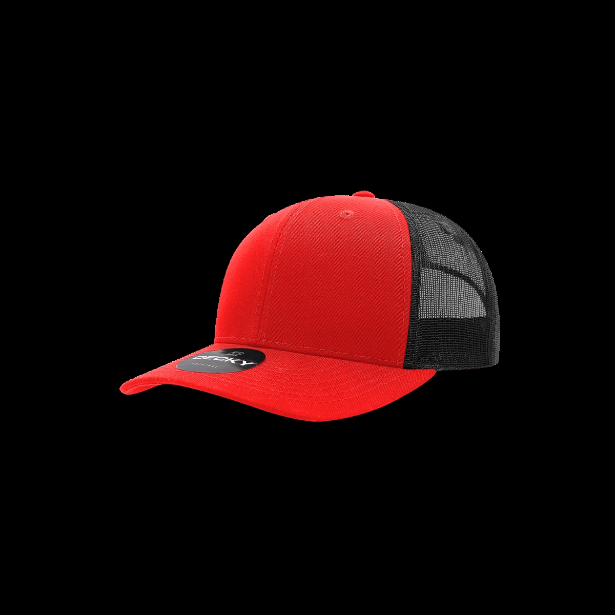 5019-4REDBLK Youth 6 Panel Mid Profile Structured Cotton Trucker Cap, Red & Black - One Size Fits Most