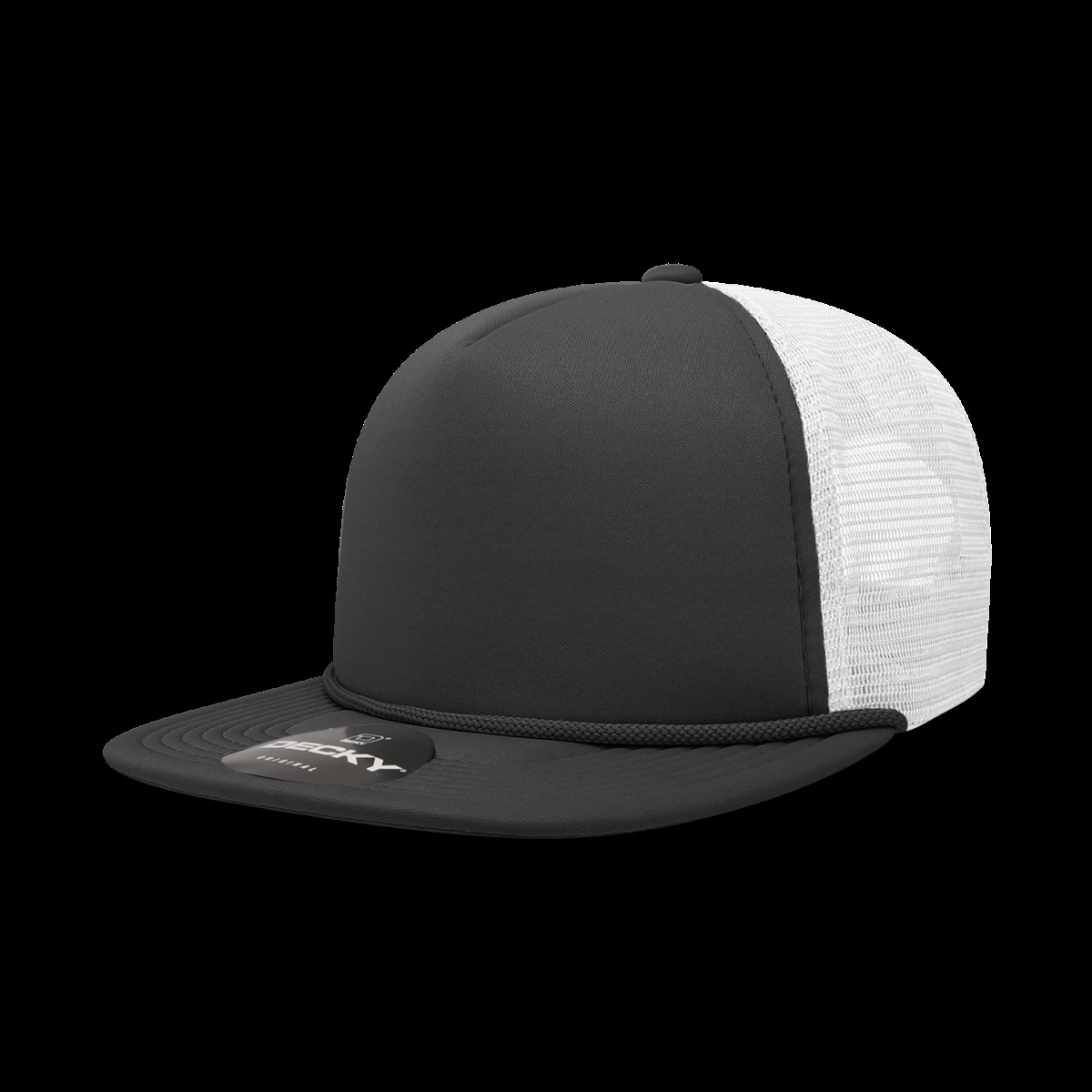 6026-4BLKWHT 5 Panel High Profile Structured Foam Trucker Cap, Black & White - One Size Fits Most