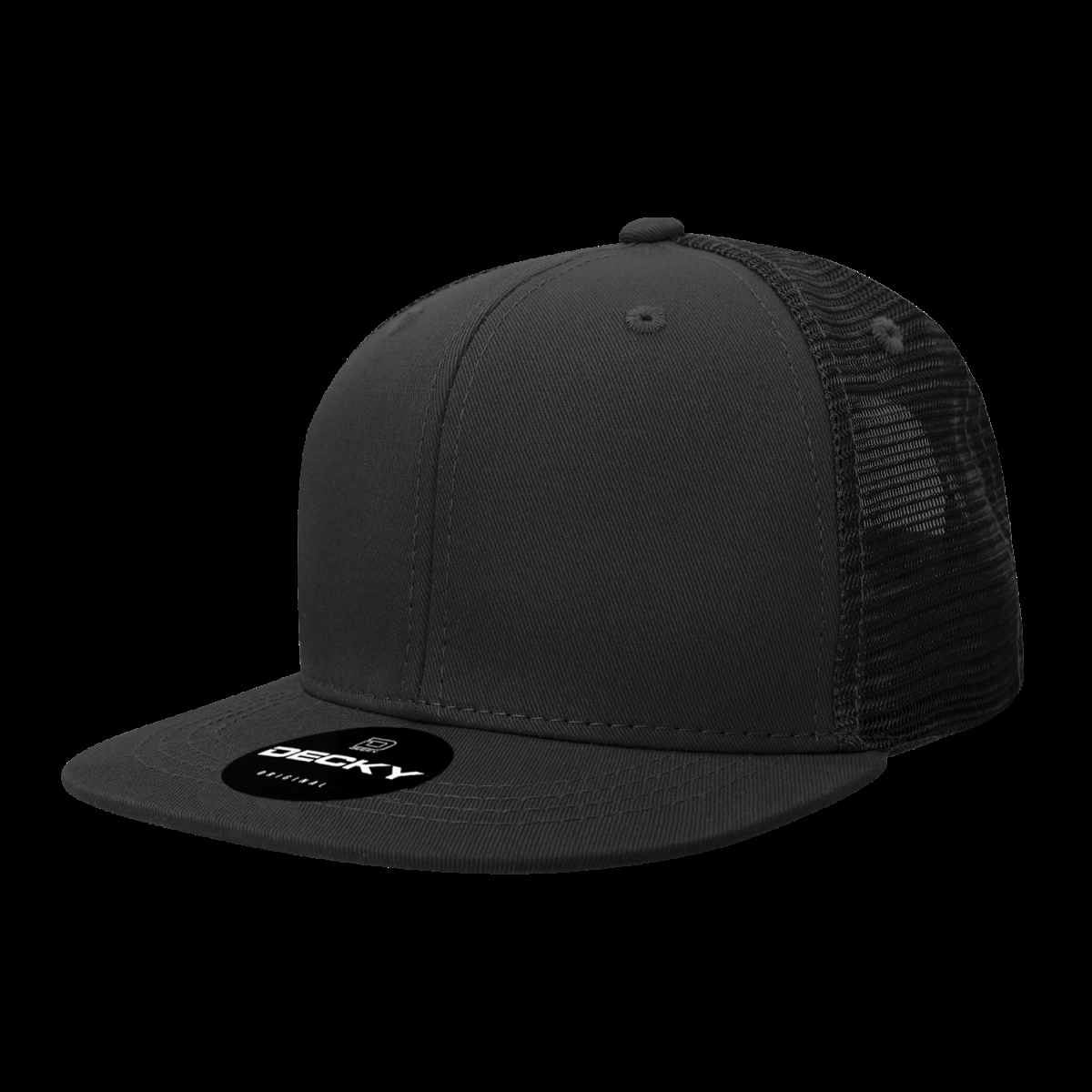 6033-1BLK 6 Panel High Profile Structured Cotton Blend Trucker Cap, Black - One Size Fits Most