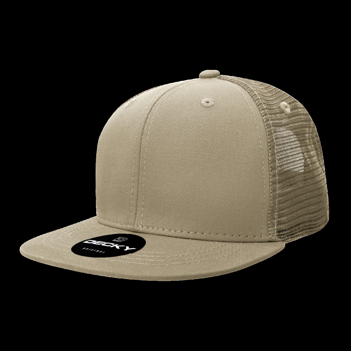 6033-1KHA 6 Panel High Profile Structured Cotton Blend Trucker Cap, Khaki - One Size Fits Most