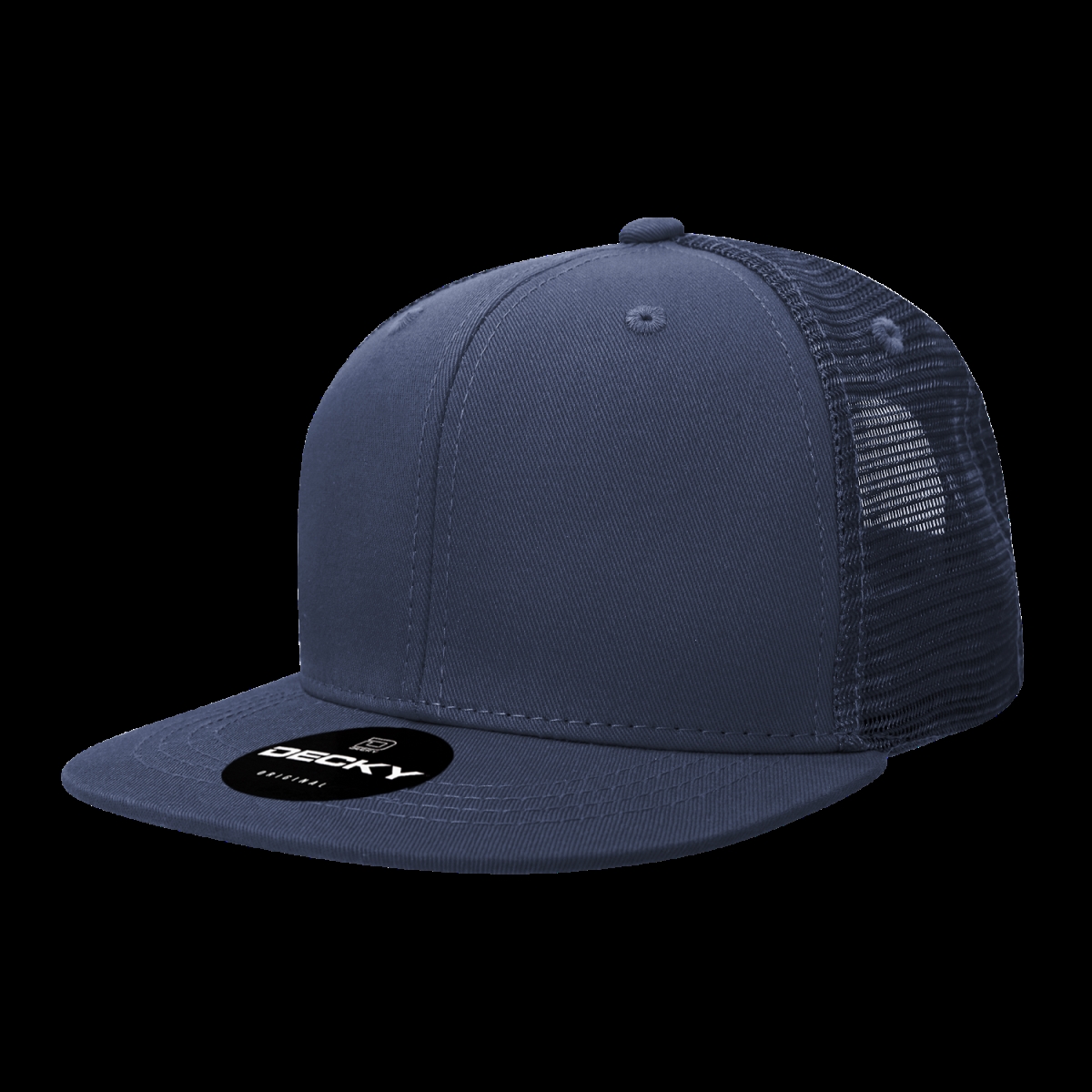 6033-1NVY 6 Panel High Profile Structured Cotton Blend Trucker Cap, Navy - One Size Fits Most