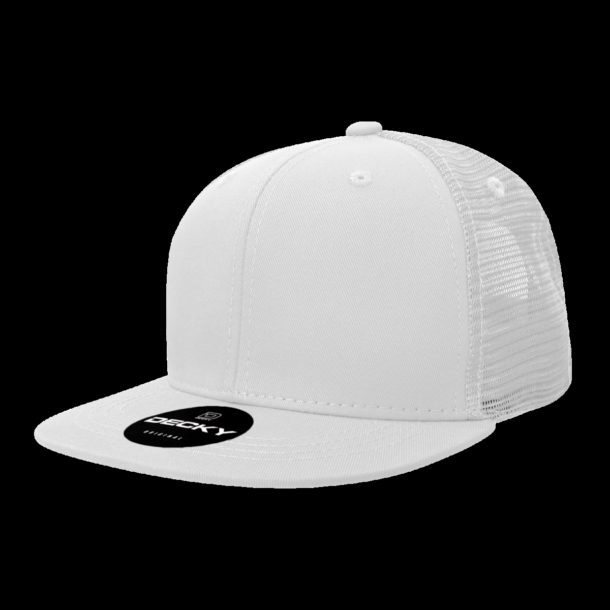 6033-1WHT 6 Panel High Profile Structured Cotton Blend Trucker Cap, White - One Size Fits Most
