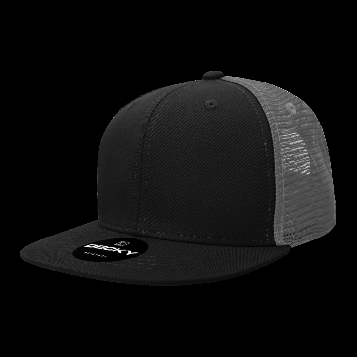 6033-4BLKCHA 6 Panel High Profile Structured Cotton Blend Trucker Cap, Black & Charcoal - One Size Fits Most