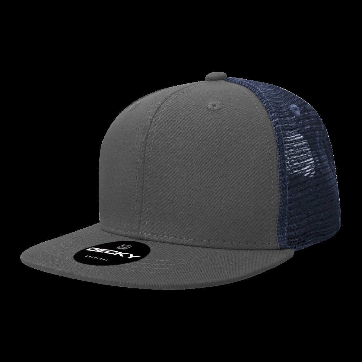 6033-4CHANVY 6 Panel High Profile Structured Cotton Blend Trucker Cap, Charcoal & Navy - One Size Fits Most