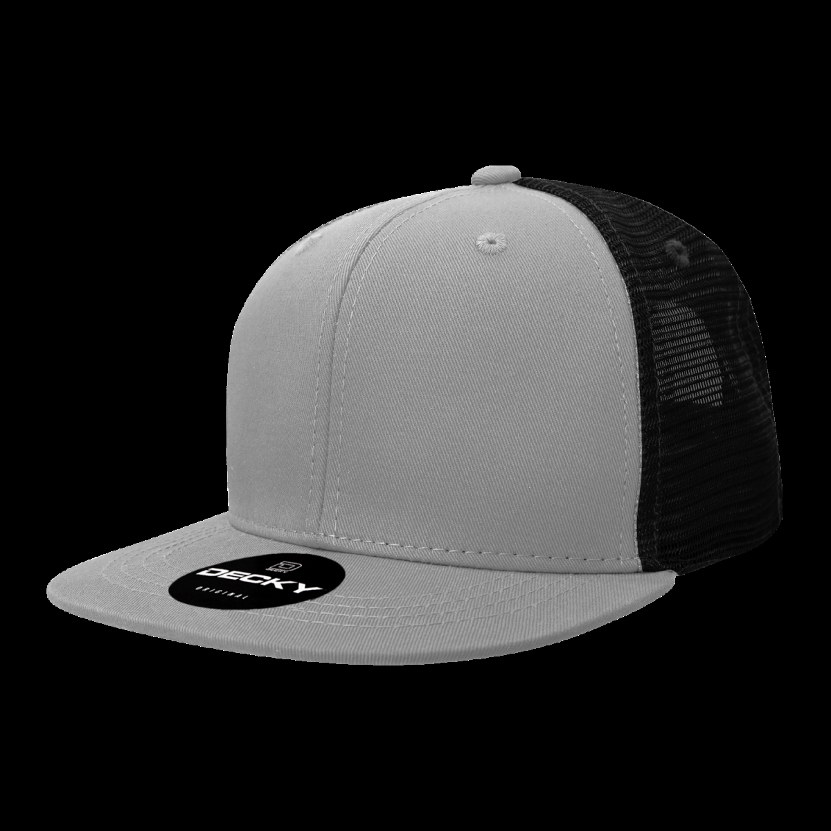 6033-4GRYBLK 6 Panel High Profile Structured Cotton Blend Trucker Cap, Grey & Black - One Size Fits Most