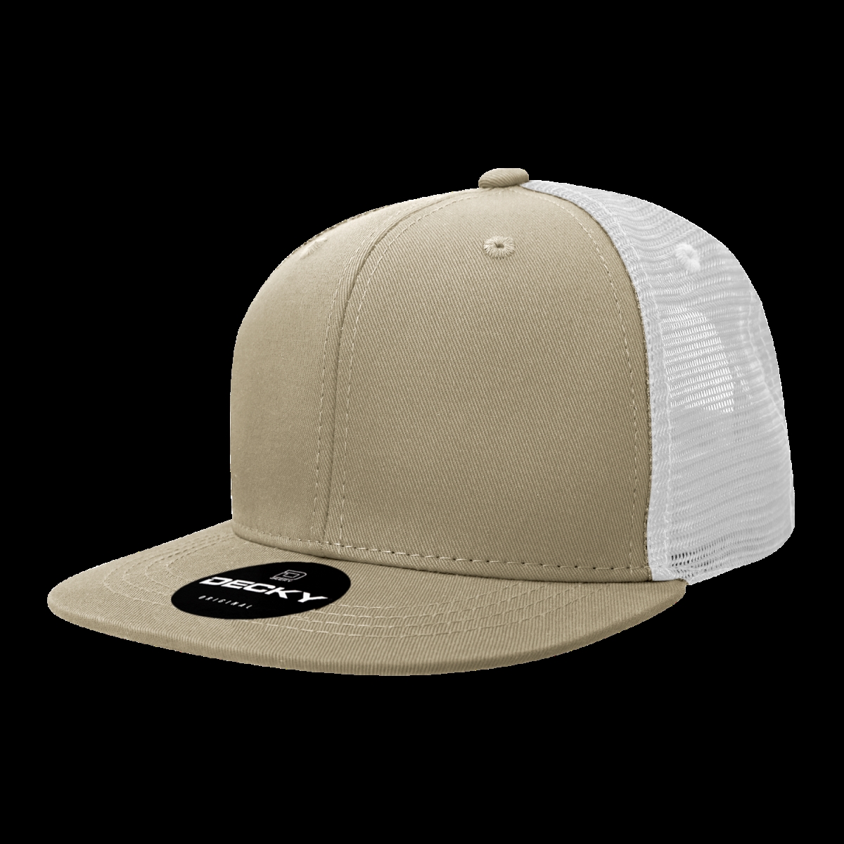 6033-4KHAWHT 6 Panel High Profile Structured Cotton Blend Trucker Cap, Khaki & White - One Size Fits Most