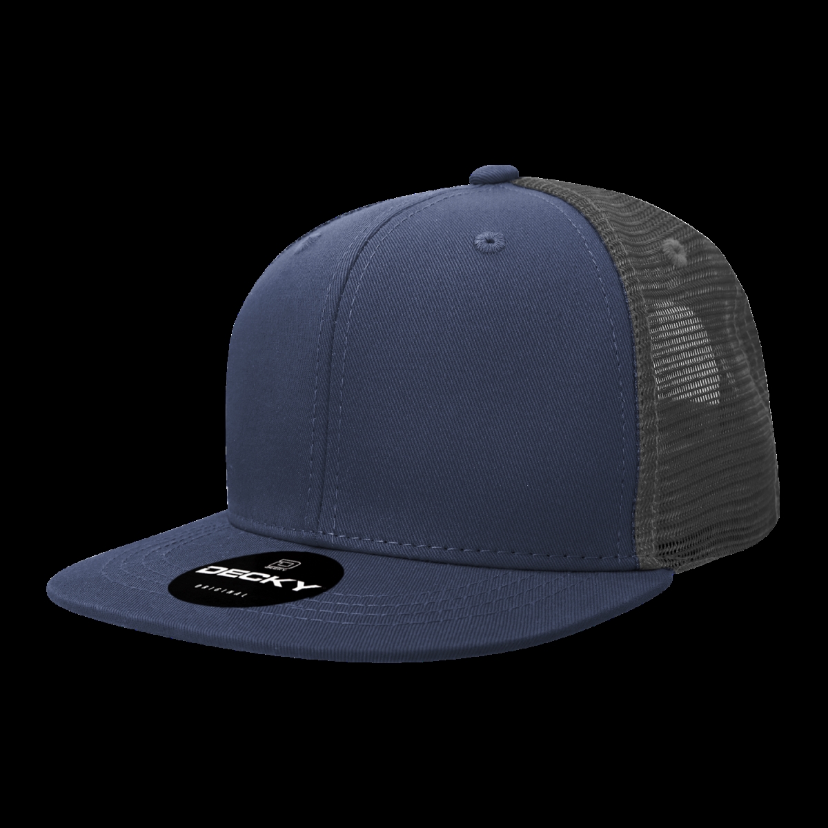 6033-4NVYCHA 6 Panel High Profile Structured Cotton Blend Trucker Cap, Navy & Charcoal - One Size Fits Most
