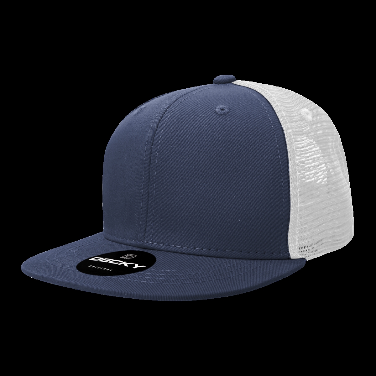 6033-4NVYWHT 6 Panel High Profile Structured Cotton Blend Trucker Cap, Navy & White - One Size Fits Most