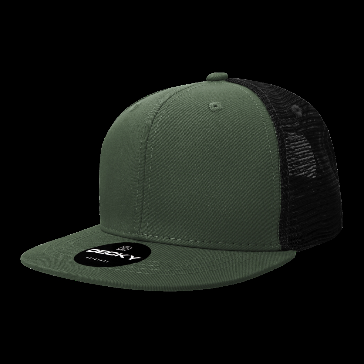 6033-4OLVBLK 6 Panel High Profile Structured Cotton Blend Trucker Cap, Olive & Black - One Size Fits Most